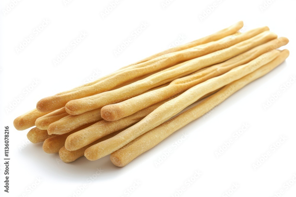 Freshly baked breadsticks placed on a clean white surface for presentation and enjoyment Freshly baked breadsticks placed on a clean white surface for presentation and enjoyment