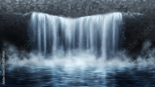 Waterfalls cascade, isolated on transparent background. Vector realistic river water fall with splash and fog. Set of liquid streams, flow of pure aqua, shower or rain