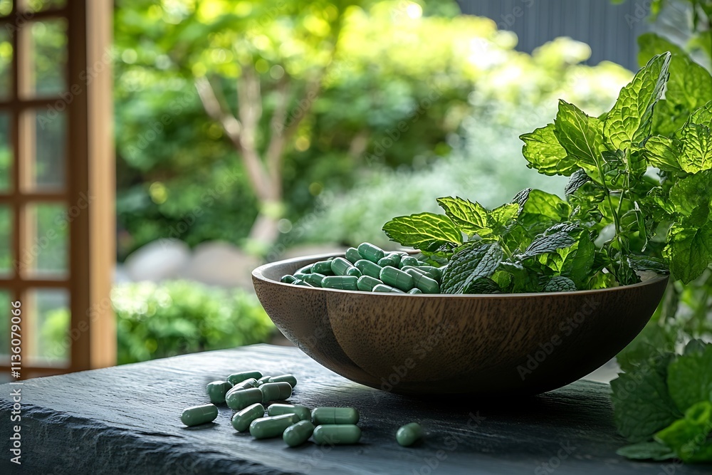 Spearmint Wellness Natural Remedy Capsules and Leaves Spearmint Wellness Natural Remedy Capsules and Leaves