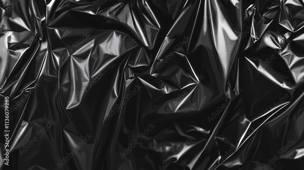 Background of plastic wrap texture. Mockup of cellophane bag, black polyethylene film for package and wrapper. Stretch pvc tape, pack or pouch with wrinkles, vector realistic illustration Background of plastic wrap texture. Mockup of cellophane bag, black polyethylene film for package and wrapper. Stretch pvc tape, pack or pouch with wrinkles, vector realistic illustration