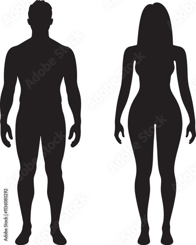 Black silhouette of a man and a woman. Male and female gender. Body silhouettes for medicine.