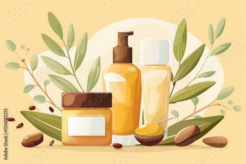 Jojoba-Based Cosmetic Products for Hydration and Skin Care with Natural Elements. Generative AI photo