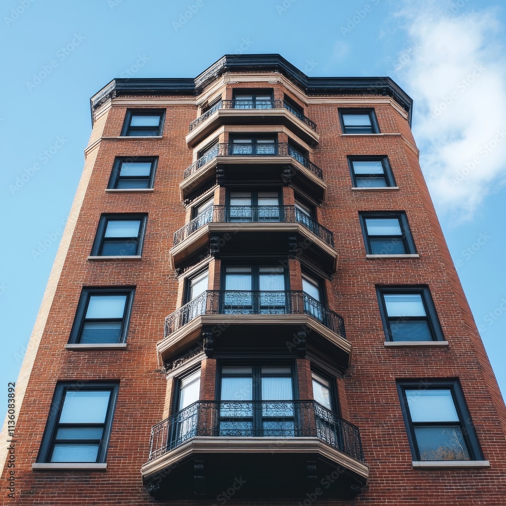 Apartment building with bow windows and brick exterior Apartment building with bow windows and brick exterior