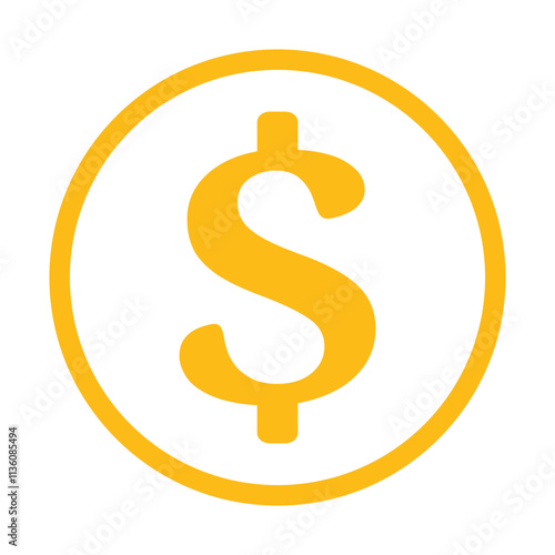 żółty symbol dolara, grafika wektorowa