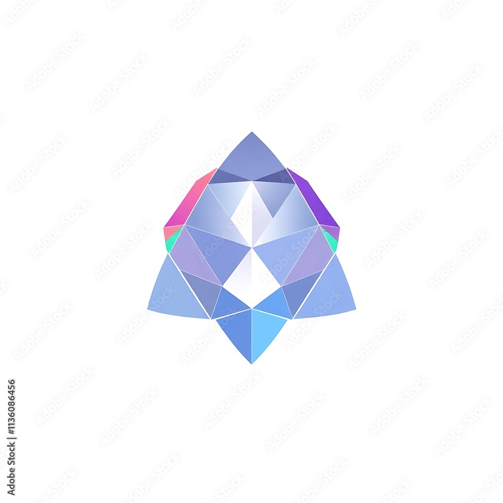 Obraz premium Abstract Geometric Diamond: A minimalist design of a diamond shaped gem with vibrant, iridescent colors. The geometric facets create a contemporary and visually intriguing pattern. 