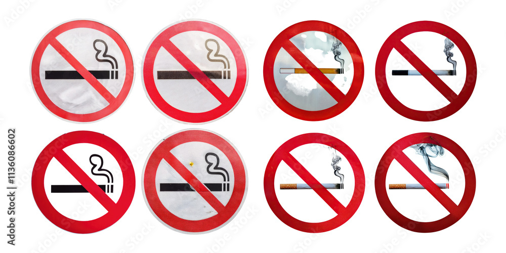 No Smoking Signs on a White Background, PNG set collection, isolated on transparent background No Smoking Signs on a White Background, PNG set collection, isolated on transparent background