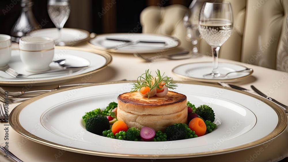 Luxury food service, main dish provided at a restaurant, or formal dinner event in classic English style in the wealthy hotel or country house. Luxury food service, main dish provided at a restaurant, or formal dinner event in classic English style in the wealthy hotel or country house.