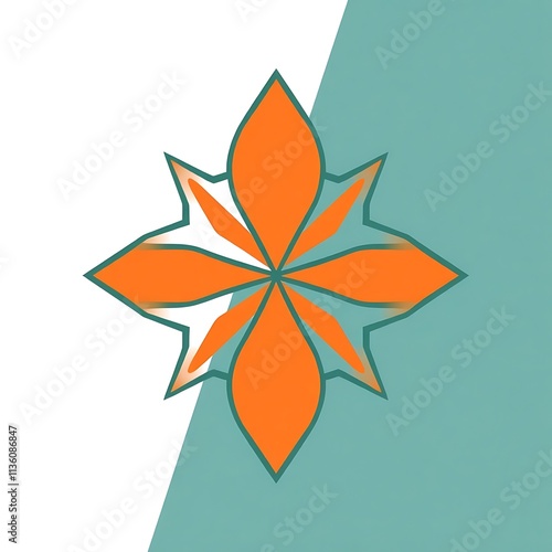 Orange Starburst Mandala: Teal and White Abstract Design 