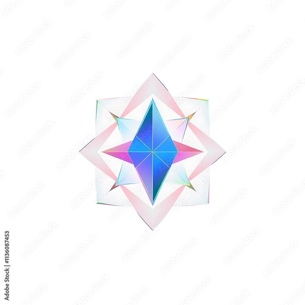 Obraz premium Celestial Gem: Iridescent, geometric starburst design. Abstract art with vibrant, jewel-toned colors. Perfect for mystical, spiritual, or technology themes. 
