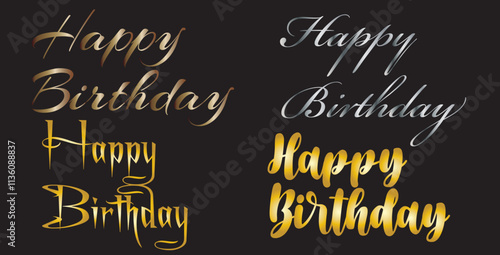 Happy Birthday text , gold, silver Design, happy birthday golden typo set, Birthday Text Effect
