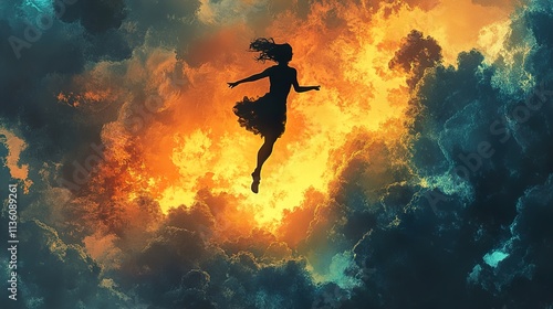 Wallpaper Mural Flight of Fancy: A Dreamlike Journey Through Fire and Clouds Torontodigital.ca