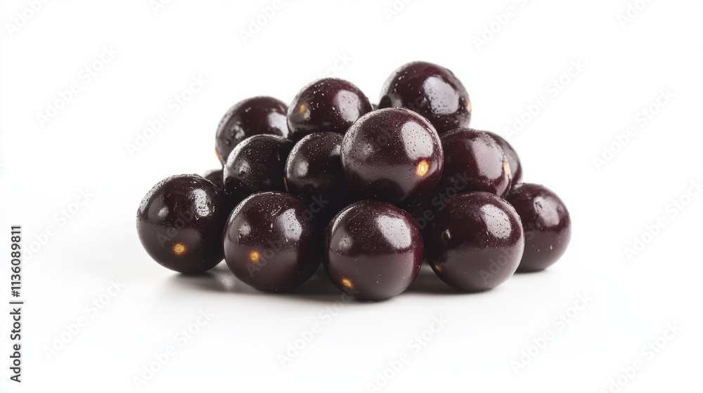 A stack of small baby eggplants with their glossy skin reflecting light, isolated on a clean white backdrop A stack of small baby eggplants with their glossy skin reflecting light, isolated on a clean white backdrop