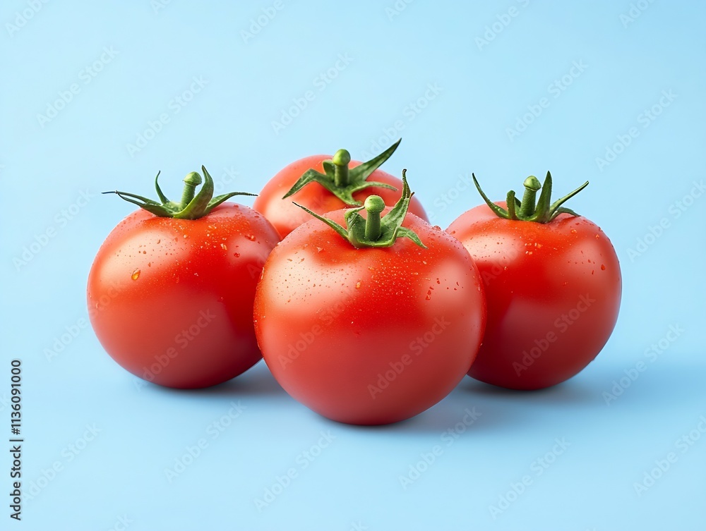Fresh Red Tomatoes on Blue Background with Water Droplets : Generative AI Fresh Red Tomatoes on Blue Background with Water Droplets : Generative AI