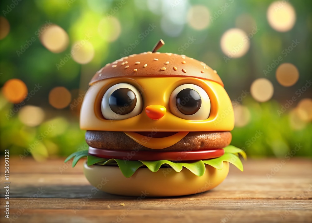 Cute 3D Cartoon Hamburger Character, High Depth of Field, Adorable Burger, Fun Food Mascot, 3D Render, Generative AI Image Cute 3D Cartoon Hamburger Character, High Depth of Field, Adorable Burger, Fun Food Mascot, 3D Render, Generative AI Image