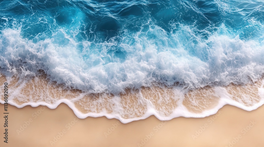 Fototapeta premium Serene Seascape: Crashing Waves on a Sandy Beach