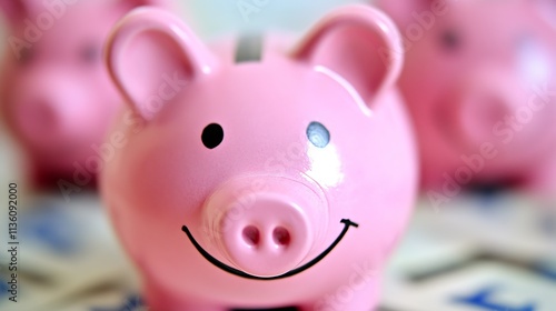 Smiling pink piggy bank against a blurred background symbolizing wealth growth and savings fun : Generative AI photo