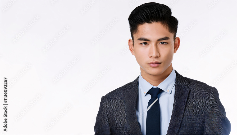 A charming young man gazes directly into the camera, exuding confidence and poise A charming young man gazes directly into the camera, exuding confidence and poise