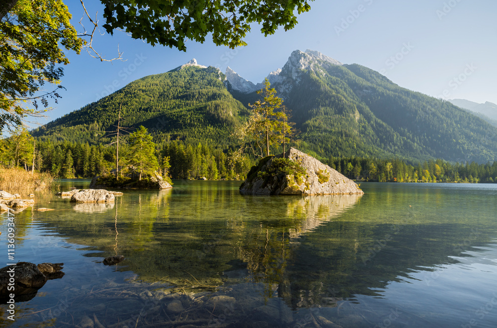 Fototapeta premium Hintersee, Hochkalter, Berchtesgadener Land, Bayern, Deutschland
