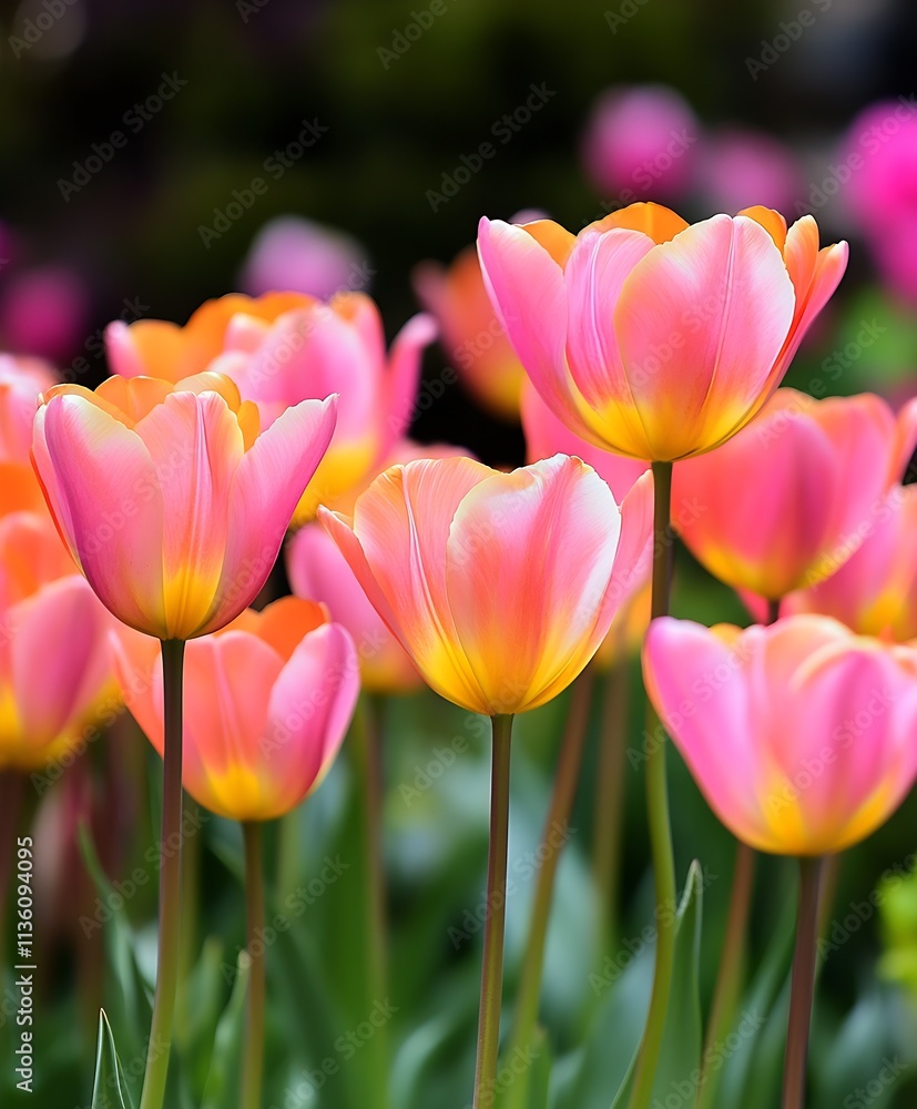 Delicate tulips in shades of pink and yellow showcasing springtime beauty in a vibrant floral garden : Generative AI Delicate tulips in shades of pink and yellow showcasing springtime beauty in a vibrant floral garden : Generative AI
