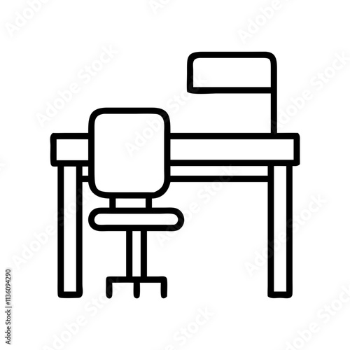 desk and chair icon, back to school line art, education icon - simple black line art icon of desk and chair, symbolizing back to school celebrations. education vector art.