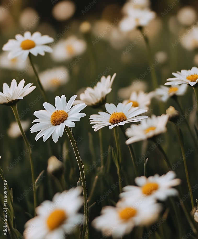 Fototapeta premium Beautiful field of white daisies symbolizing nature and serenity in spring : Generative AI
