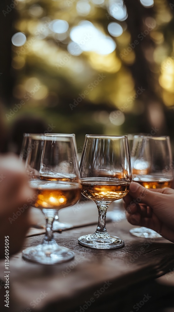 Elegant Wine Tasting with Friends in Warm Sunlit Outdoor Setting : Generative AI Elegant Wine Tasting with Friends in Warm Sunlit Outdoor Setting : Generative AI
