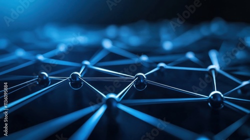 Abstract Blue Network Structure with Connected Nodes and Lines in a Digital Space photo