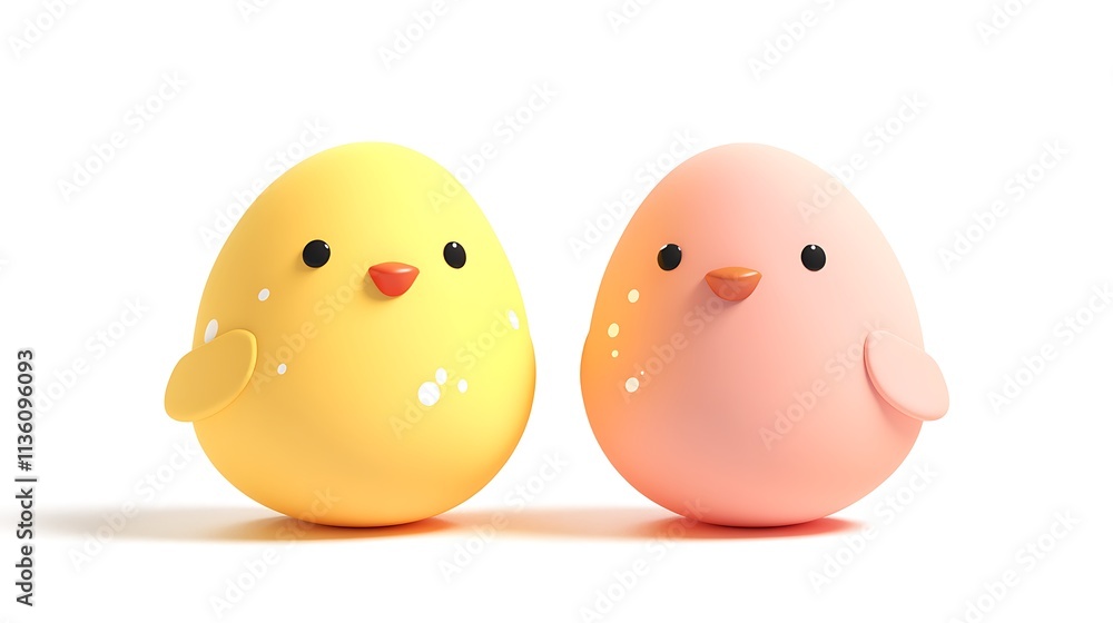 Cute little yellow and pink chicken isolated on the white background. Cute little yellow and pink chicken isolated on the white background.