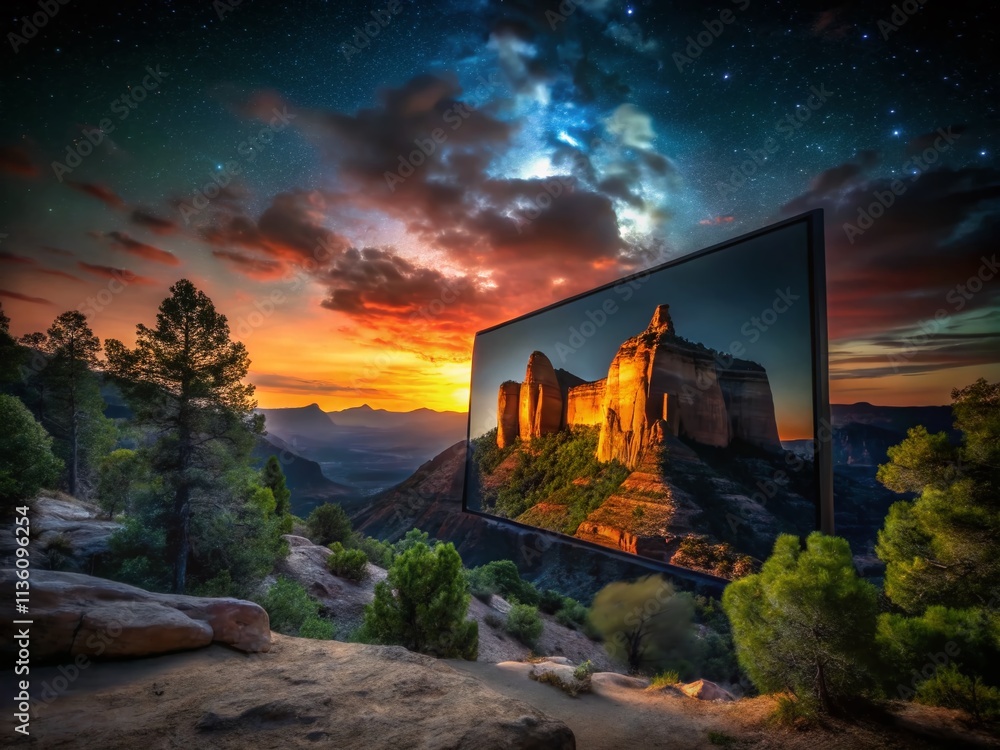 Fototapeta premium Dark Screen Background Landscape Photography: Night Sky, Starry Night, Silhouettes, Dark Nature, Moody Landscape