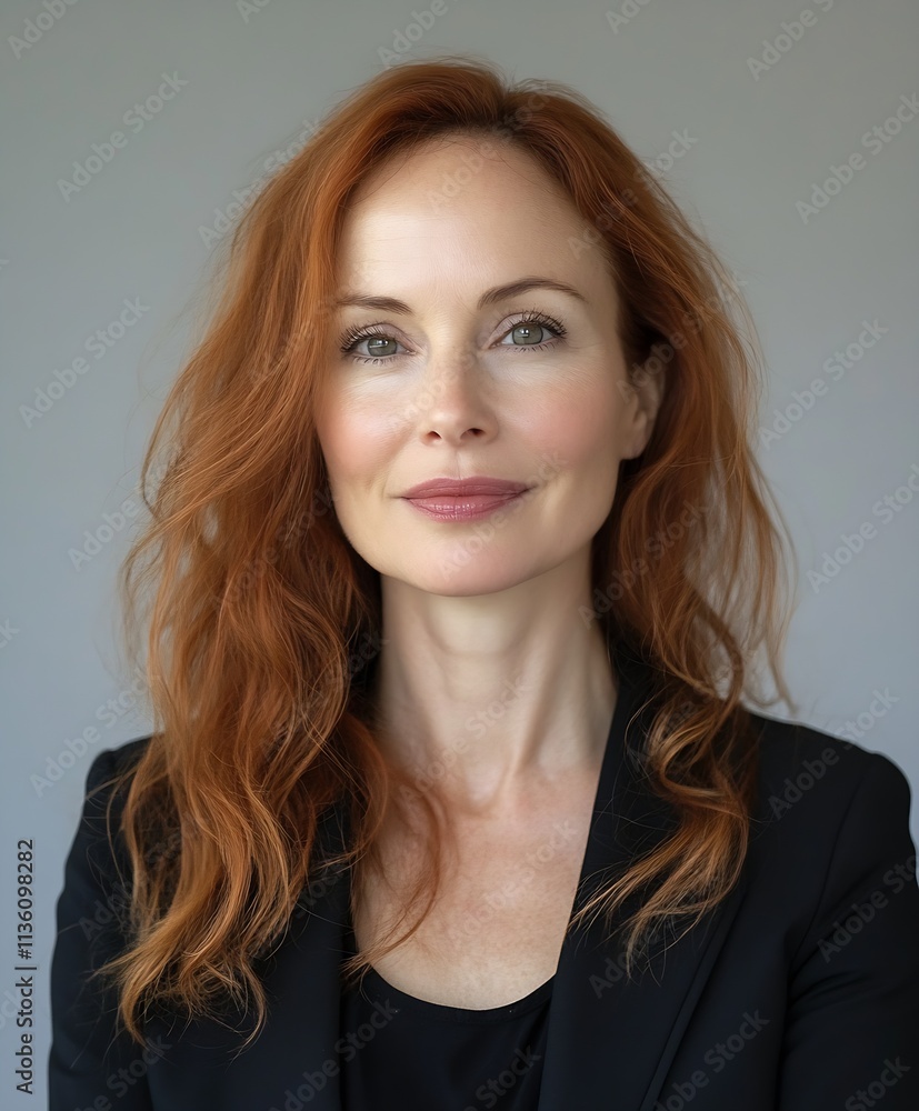 CloseUp Portrait of Professional Woman with Red Hair and Confident Smile : Generative AI