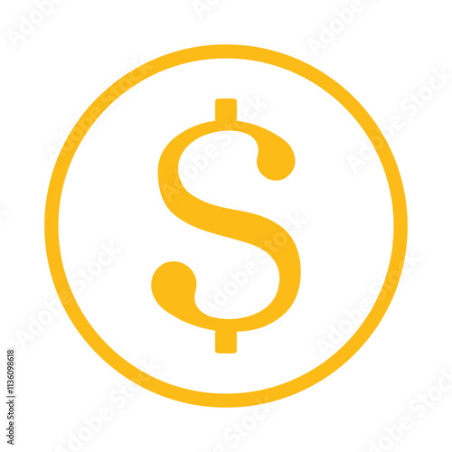 żółty symbol dolara, grafika wektorowa