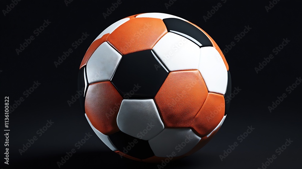 Modern Orange and Black Soccer Ball with White Hexagons on Dark Background : Generative AI Modern Orange and Black Soccer Ball with White Hexagons on Dark Background : Generative AI
