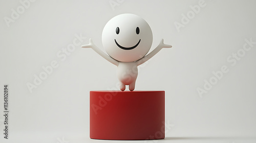 3D white icon of a happy cartoon stick figure standing with arms wide open, expressing joy, positivity, and celebration, ideal for user interface design, emojis, or conceptual illustrations about happ photo