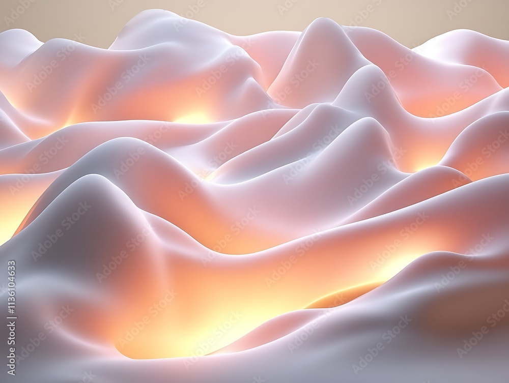 Abstract Landscape of Soft White Hills with Orange Glow Abstract Landscape of Soft White Hills with Orange Glow