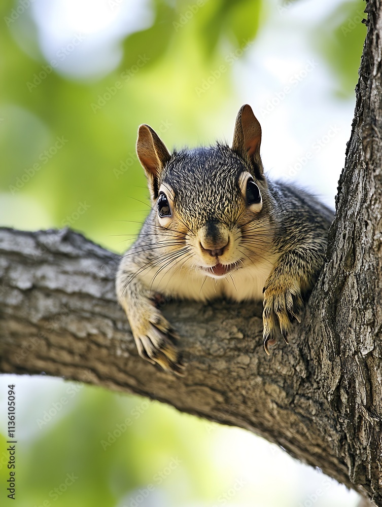 Curious Squirrel on Tree Branch Observing Nature in a Lively Green Forest : Generative AI Curious Squirrel on Tree Branch Observing Nature in a Lively Green Forest : Generative AI