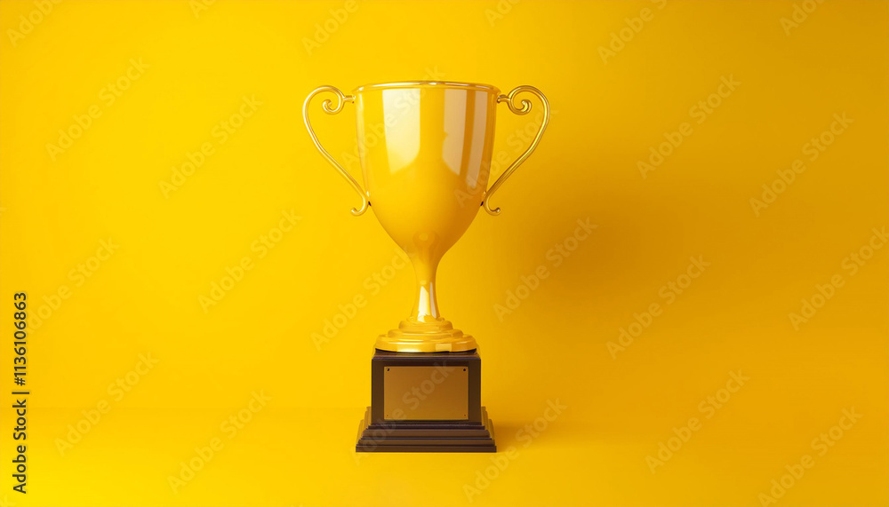 Trophy cup on yellow background. Sport tournament award, gold winner cup and victory concept. Trophy cup on yellow background. Sport tournament award, gold winner cup and victory concept.