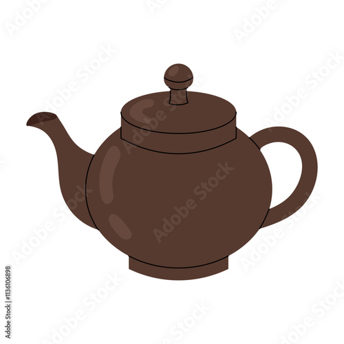 Teapot. Teaware. Kitchenware. Ceramic or clay teapot icon on white background.