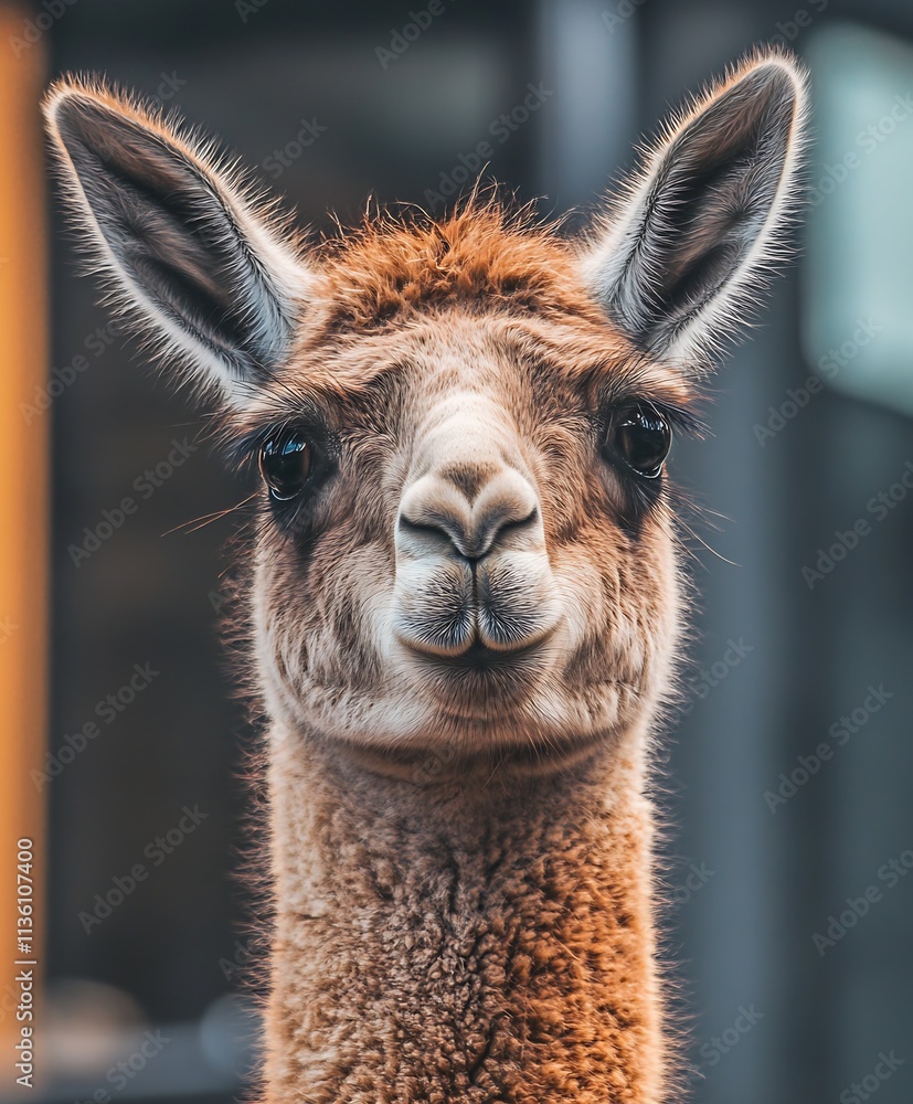 Obraz premium Cute Surprised Llama with Fluffy Ears and Curious Expression in Closeup Portrait : Generative AI