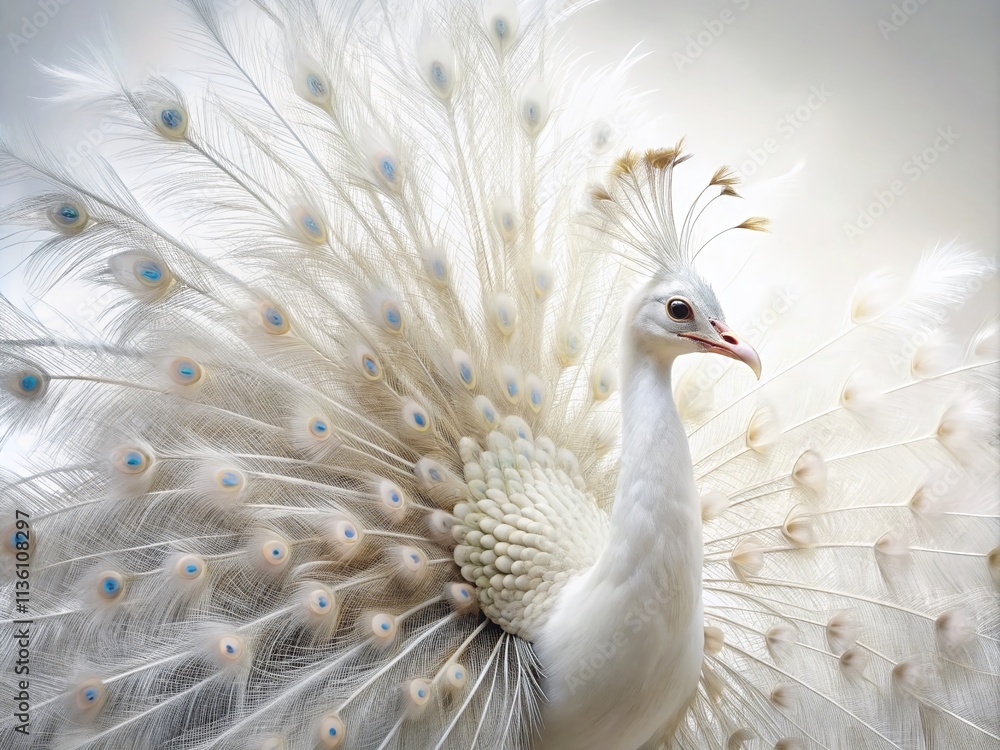 Fototapeta premium Double Exposure Peacock Feathers: White Bird Surreal Art Photography