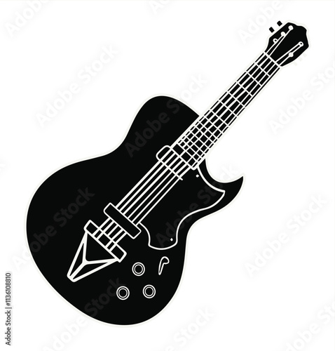 Acoustic guitar black silhouette. Music instrument icon. Vector illustration.