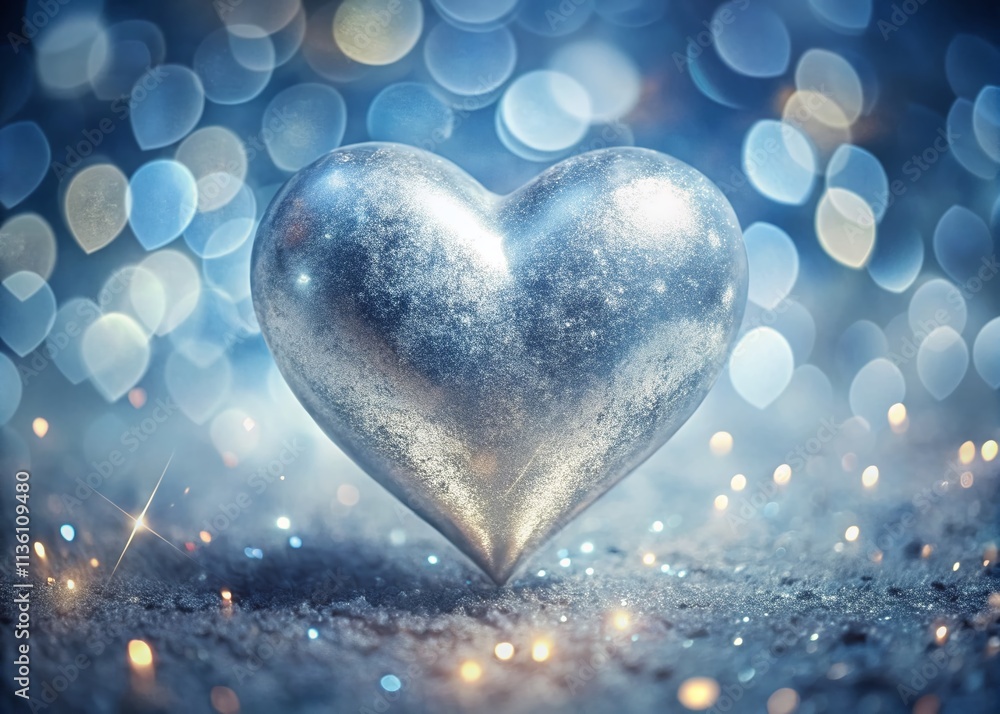 Obraz premium Double Exposure Silver Heart Emoji Photography: Surreal Silver Heart Emojis, Abstract Silver Heart Background, Romantic Silver Hearts, Double Exposure Effect, Artistic Heart Photography