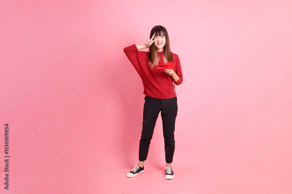 20s woman in red t-shirt 20s woman in red t-shirt