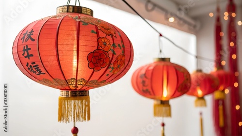 Traditional red lanterns illuminate a festive space during celebrations for the Lunar New Year