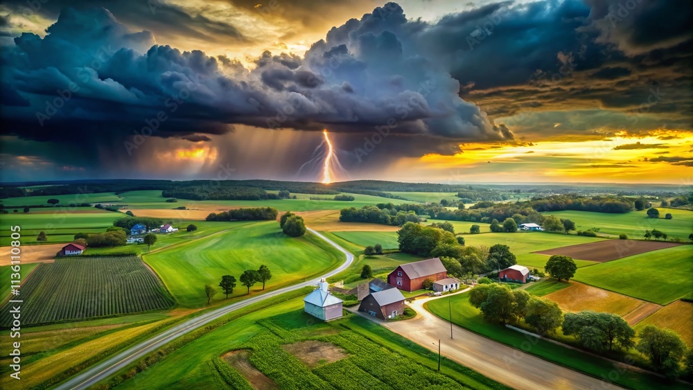 Dramatic Drone Photography of an American Countryside Under a Stormy Sky Capturing the Essence of Nature's Power and Tranquility in the Heartland Dramatic Drone Photography of an American Countryside Under a Stormy Sky Capturing the Essence of Nature's Power and Tranquility in the Heartland