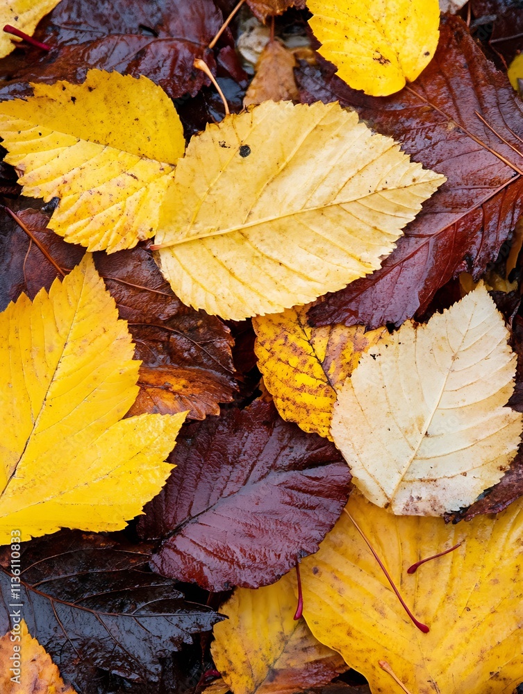 Autumn Leaves in Vibrant Yellow and Brown Colors Creating a Natural Seasonal Display : Generative AI Autumn Leaves in Vibrant Yellow and Brown Colors Creating a Natural Seasonal Display : Generative AI
