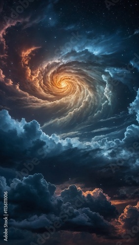 A contrast of swirling clouds and glowing stars creates a magical sky.