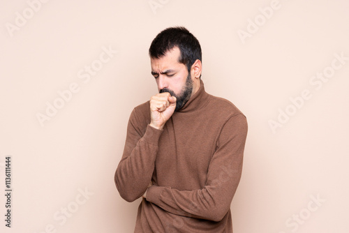 Man over isolated background is suffering with cough and feeling bad