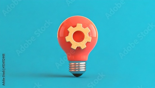 A vibrant light bulb with a gear symbol, representing innovation and creativity against a bright blue background.