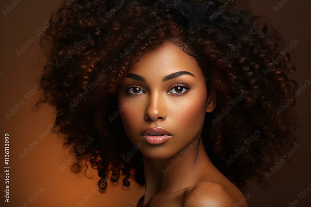 Studio portrait of attractive african american model showing her perfect hair and skin Studio portrait of attractive african american model showing her perfect hair and skin