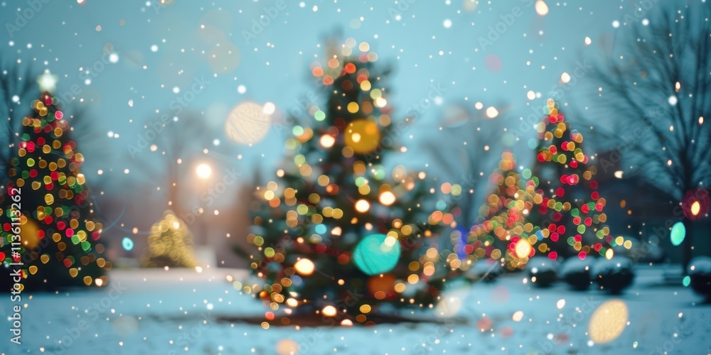 blurry picture of snow around a christmas green tree snow drop bokeh light landscape blur shot blurry picture of snow around a christmas green tree snow drop bokeh light landscape blur shot
